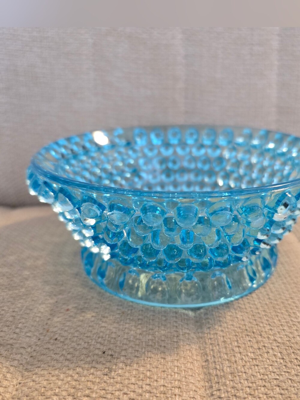 Vintage Fenton Colonial Blue Hobnail Trinket Dish Candle Holder Salt Cellar